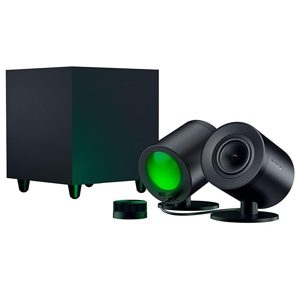 [해외] Razer Nommo V2 Pro - 2.1 PC 게이밍 스피커 무선 서브우퍼 THX 공간 오디오 프로젝션 크로마 RGB 풀 레인지 드라이버 다운