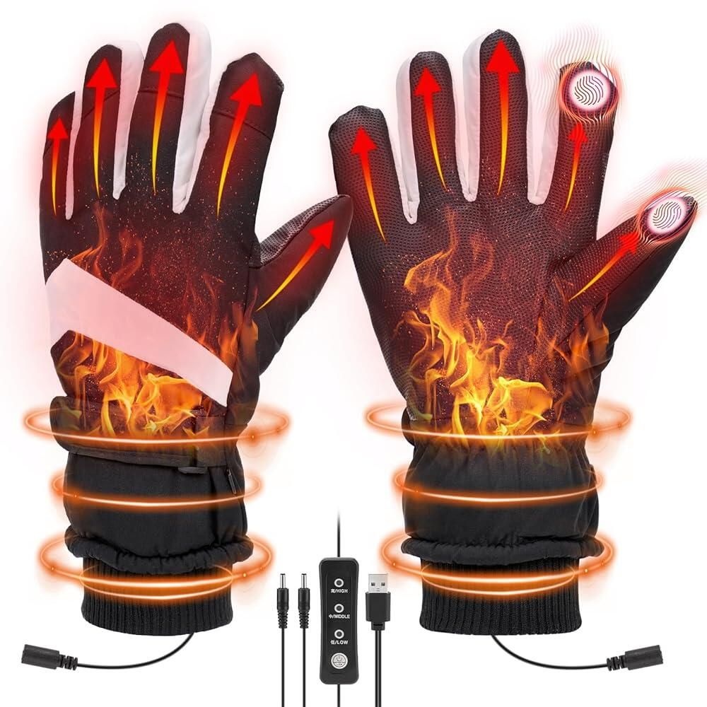 [해외] Biupky USB Heated Gloves for Men & Women - 3 Temp Settings Waterproof Winter with Touchscreen Fingers Electric Hand Waemers Arthritis Outdoor Work Ski