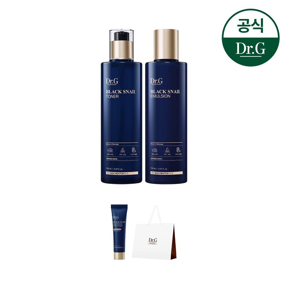 [오늘출발] 닥터지 [정상가54000원]블랙 스네일 베이직 2종 세트 (토너150ml+에멀전150ml) [증정]쇼핑백(중)+블랙스네일 톤업선10ml