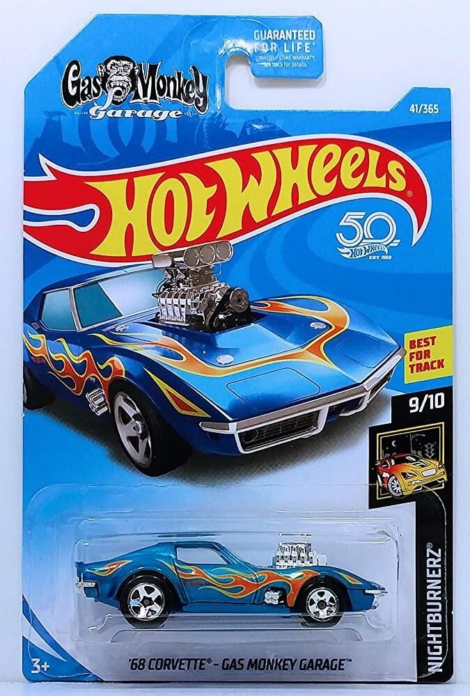 My Pet Elephant [해외] Hot Wheels 2018 국제 카드 '68 콜벳 - 가스 원숭이 차고 41/365 Nightburnerz 블루 다이캐스트 모델 차량 [호환]