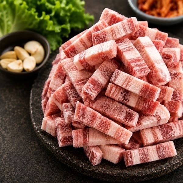 큐브 삼겹살 1kg (독일산) 업소용 냉동 삼겹 구이용