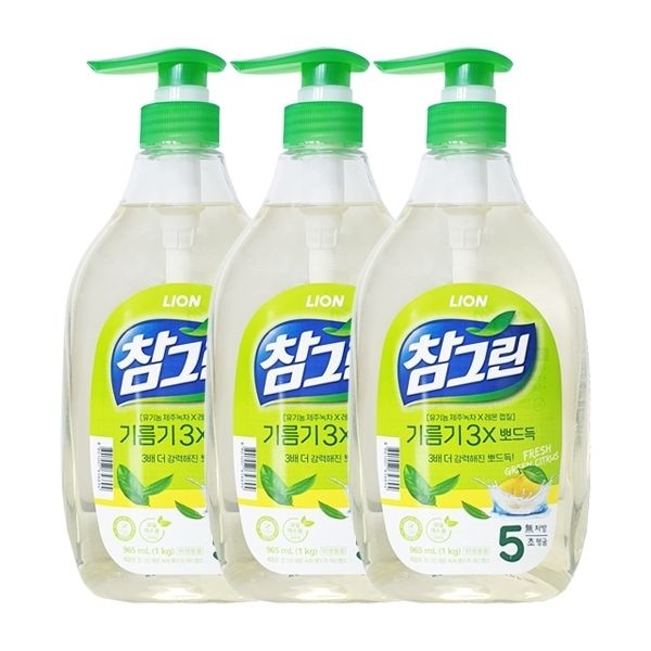 참그린 주방세제 녹차 기름기 뽀드득 용기 1kg x3