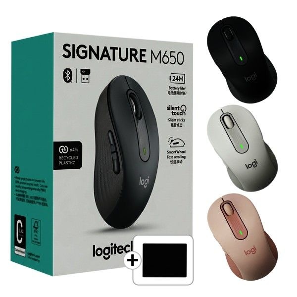로지텍 m650 무소음 마우스 m650L 블루투스 미니 사무용 노트북 휴대용 스마트폰 병행 +패드