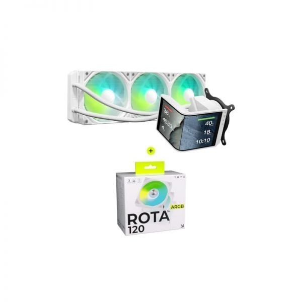 [해외] TRYX 트릭스 Panorama 360 ARGB SE 화이트 곡면 스크린 360mm 일체형 수랭 쿨러 ROTA SL 3in1 120mm 케이스 팬 번들 255435