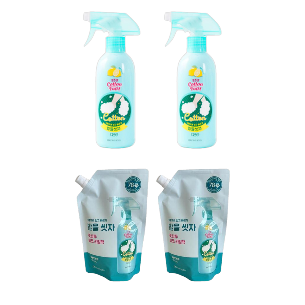 온더바디 코튼풋 발을씻자 풋샴푸 레몬 385ml+리필500ml (총4개)