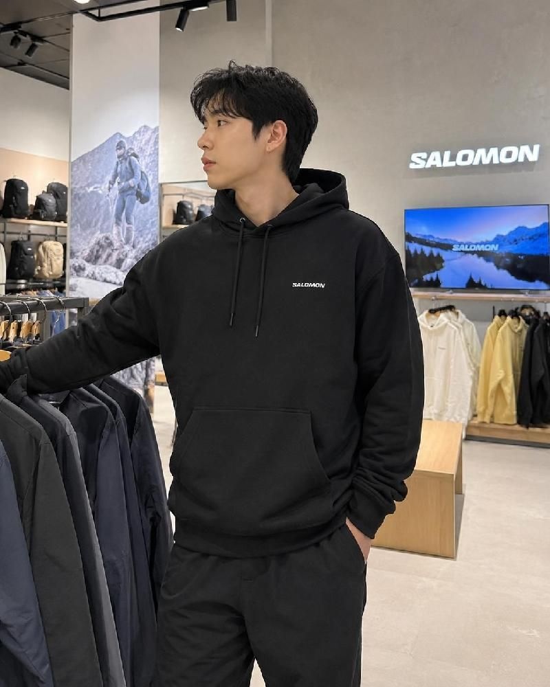[해외] 살로몬 후드티 남성 체스트 로고 후디 기모 풀오버 스웨트 방한 티셔츠