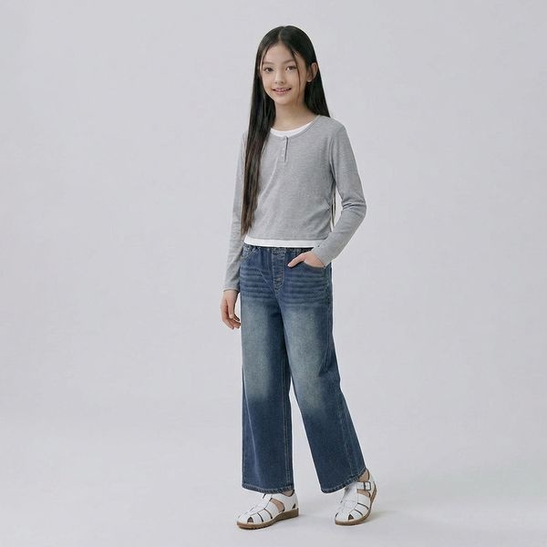 행텐 틴즈 행텐틴즈 여아 스판 사이드 턱 와이드 데님팬츠_244(14580-155-603-10)