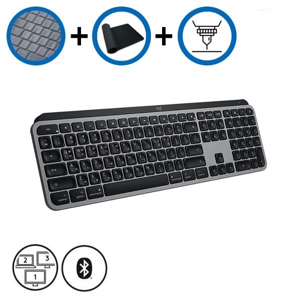키스킨+장패드+각인서비스 로지텍 MX Keys S For Mac 무선 블루투스 키보드 수신기미포함 스페이스그레이