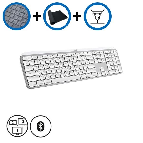 키스킨+장패드+각인서비스 로지텍 MX Keys S For Mac 무선 블루투스 키보드 수신기미포함 페일그레이
