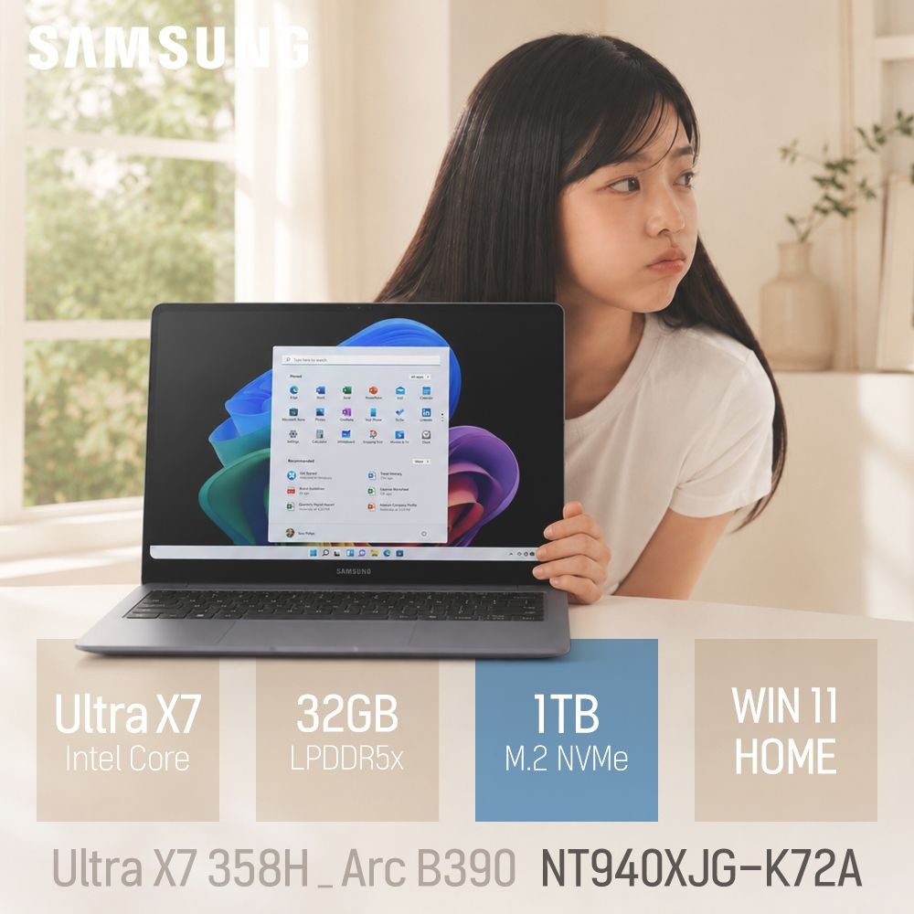 ⓒ 삼성 갤럭시북6 프로 NT940XJG-K72A 인텔 울트라X7 32GB 1TB 윈도우11 / 14인치 대학생 가벼운 AI 사무용 인강용 그래픽