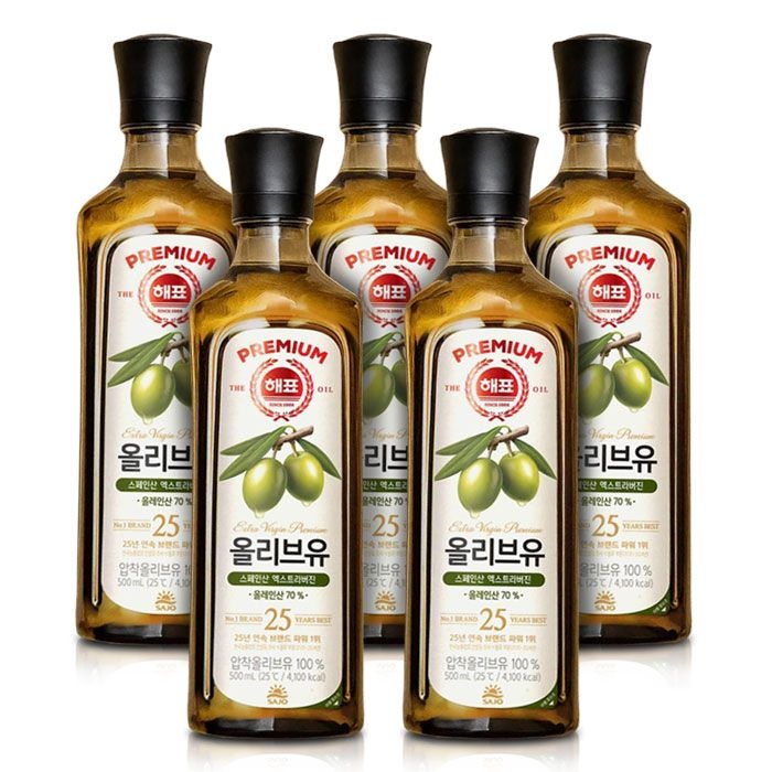 [패션플러스][해표]해표 압착 올리브유 500ml x 5개 / 엑스트라버진 올리브오일