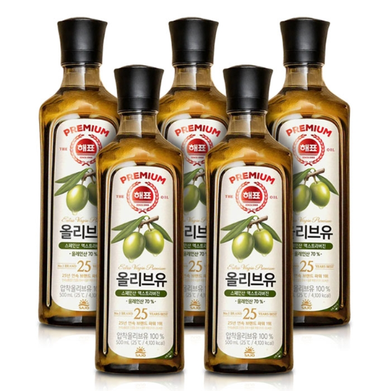 해표 압착 올리브유 500ml x 5개 / 엑스트라버진 올리브오일