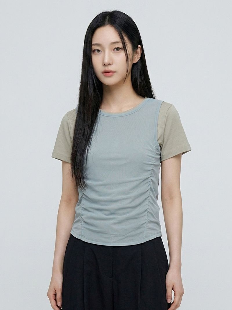 행텐 HANGTEN 여성 셔링 레이어드 반팔 티셔츠10210570-131-416-69 398608