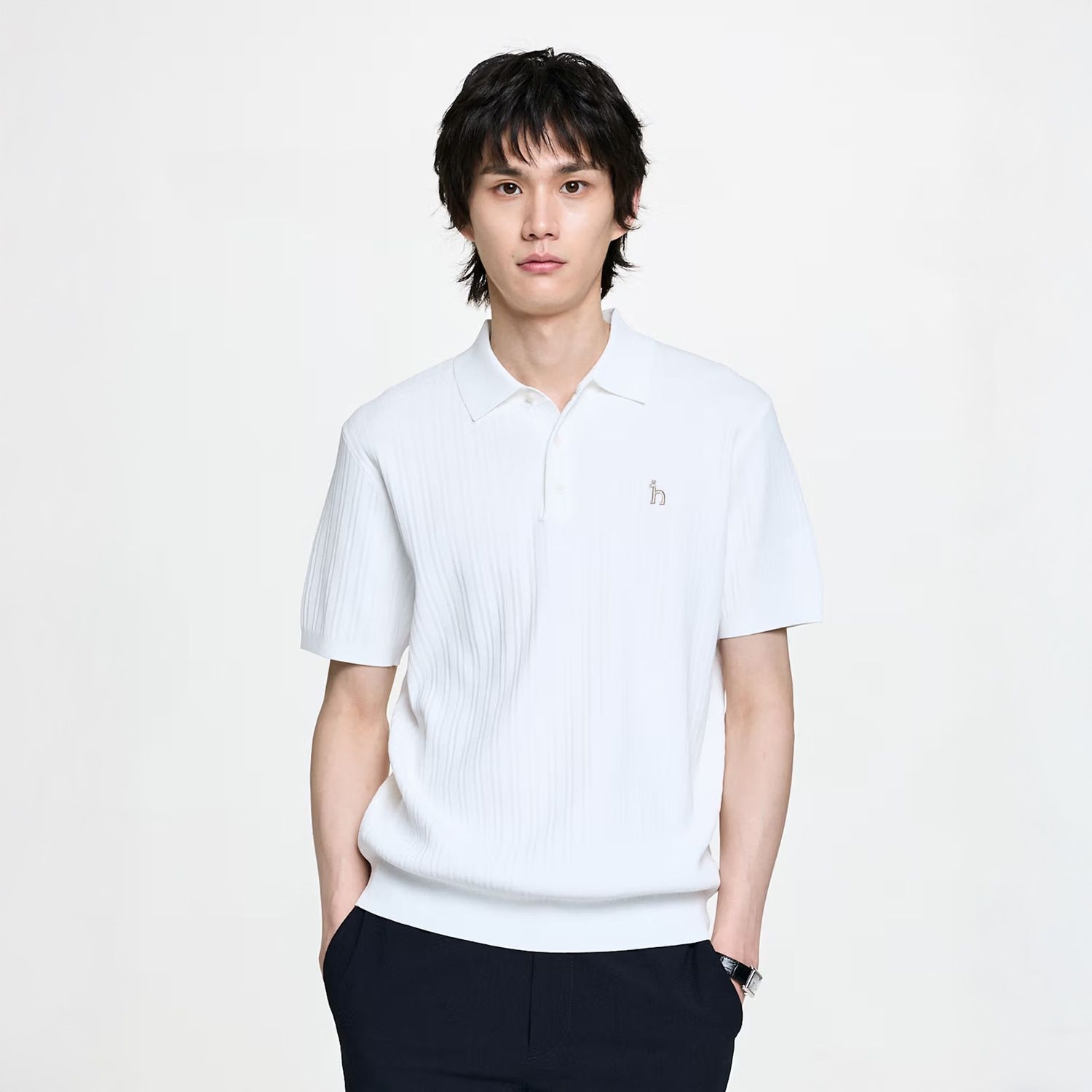 남성 아이스 플리츠 카라 니트 HZSW6B555IV