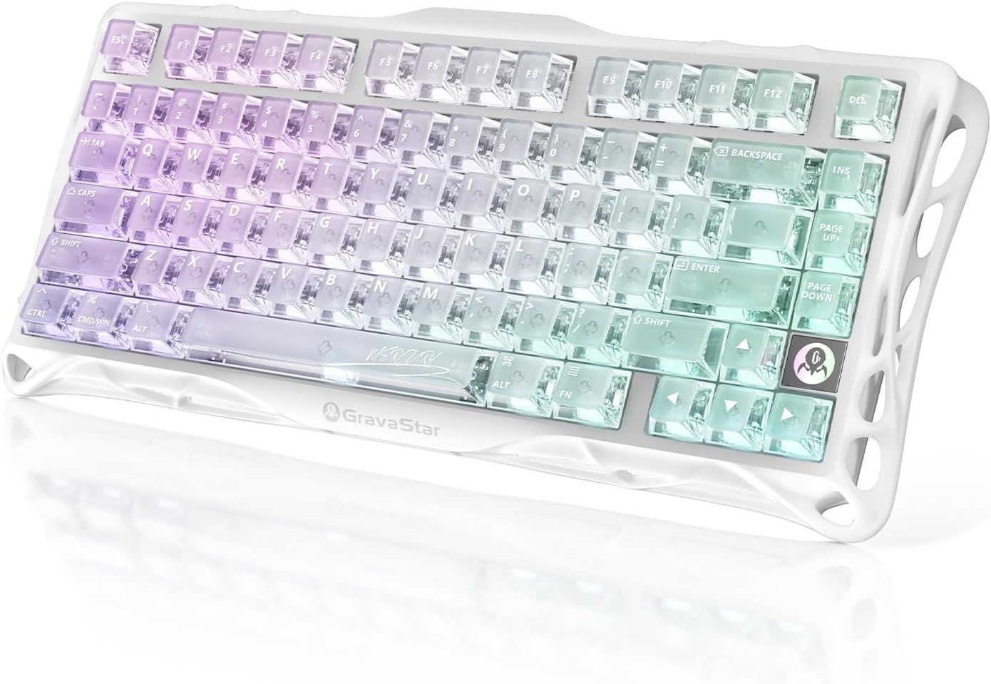 GravaStar Mercury K1 Lite 75% Gaming Keyboard, 2.4GHz/BT/Wired Tri-Mode Wireless Clear Keycaps Gasket Hot Swappable Mechanical Pre-lubed Linear