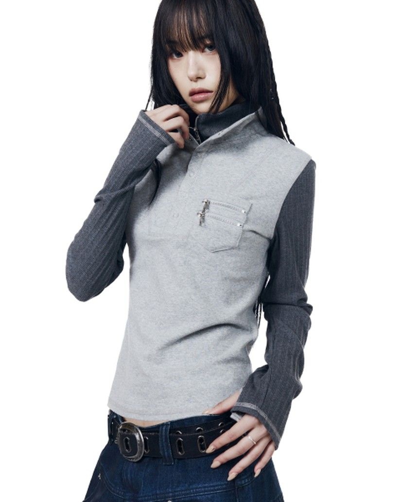 아캄 Double High Neck Long Sleeve (Gray) AK26TOP74GY