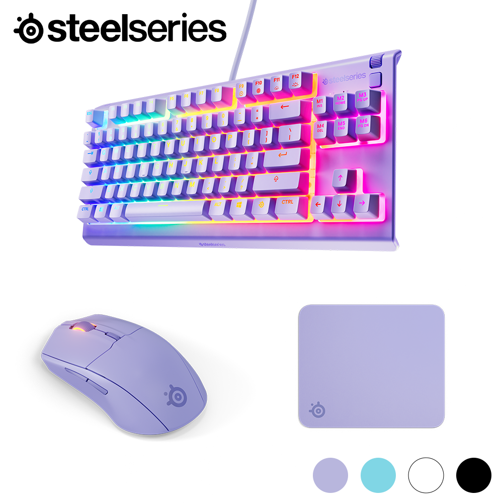 [세트상품] 스틸시리즈 Apex 3 TKL 저소음 키보드 + Rival Gen 2 무선 마우스 QcK M 마우스패드 (4개 색상)