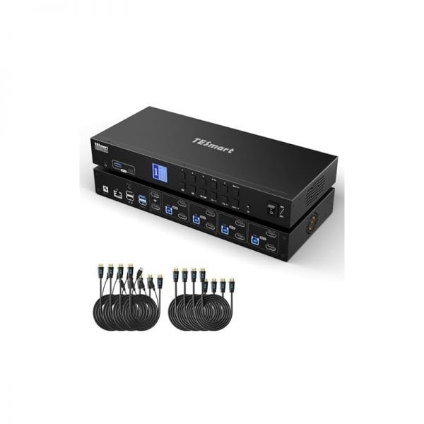 TESmart [해외] TE스마트 HDMI KVM 스위치 컴퓨터 4대 모니터 2대 연결 가능 USB 3.0 듀얼 4K 60Hz 2.0 기가비트 네트워크 EDID 확장 디스플