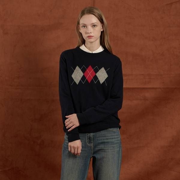 BCBG BCBG 아가일 니트 풀오버 B5W9K402 D6E8F3G1 N4P9Q2R5