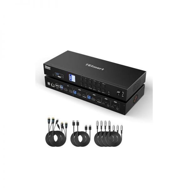 TESmart [해외] TE스마트 USB C HDMI DP KVM 스위치 컴퓨터 4대 모니터 2대 연결 4K 60Hz 3.0 노트북 데스크탑용 듀얼 지원 EDID 에뮬레이션