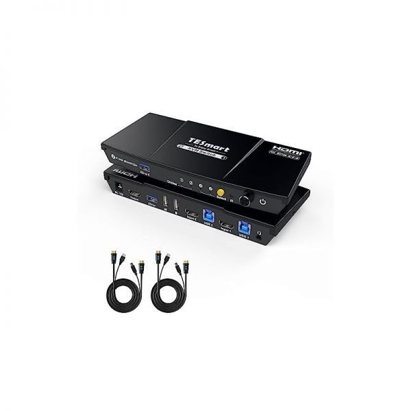 TESmart [해외] TE스마트 USB 3.0 HDMI KVM 스위치 모니터 1대 컴퓨터 2대 연결 가능 4K 60Hz 좌우 오디오 마이크 2포트 EDID 에뮬레이터 단