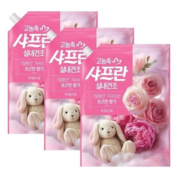 LG생활건강 [패션플러스][LG생활건강]샤프란 고농축 섬유유연제 리필 1.7L 뮤게로즈 x 3개_24587590_588346