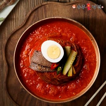 [송주불냉면] 5인분 세트 매운맛/새콤달콤한맛 평양냉면 (5인-매운물냉(면5/육수5/매운장300g1개))