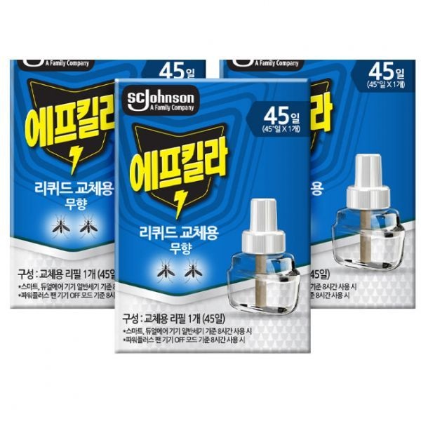 [리퀴드]에프킬라 액상 모기약 전자 모기향 리필 (무향) 45일, 3개