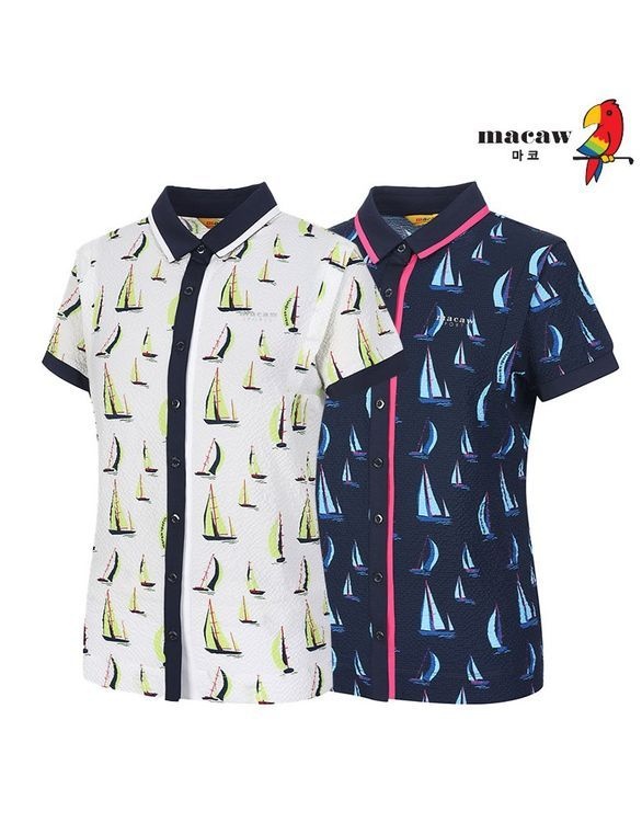 마코 여성 나룻배 패턴 반팔 티셔츠MMW2TS22 930421