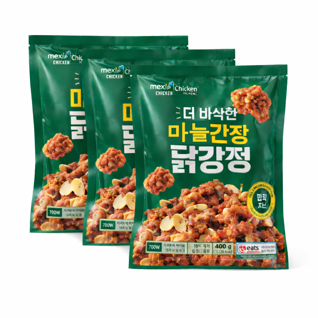 멕시카나 더 바삭한 순살 닭강정 3팩 마늘간장