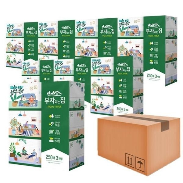 [모나리자] 모나리자 부자되는집 미용티슈 각티슈 250매 3입x8팩(...