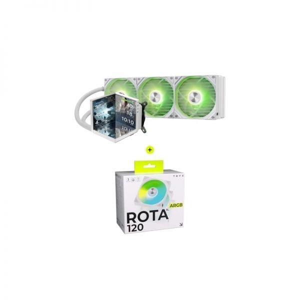 TRYX [해외] TRYX 트릭스 Stage 360 ARGB 화이트 듀얼 스크린 360mm 일체형 수랭 쿨러 ROTA SL 3in1 120mm 케이스 팬 번들 272065