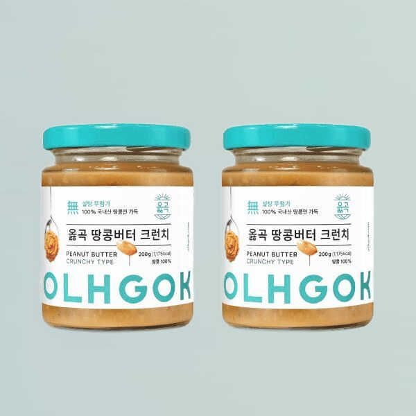옳곡 국내산 100% 무첨가 무설탕 땅콩버터 200g 크런치 2개입 626934