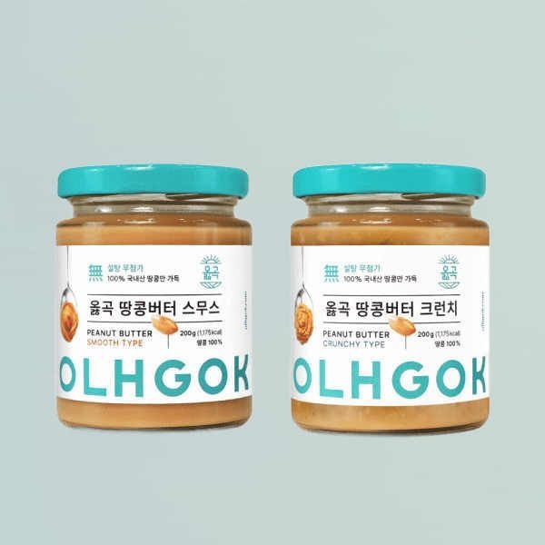 옳곡 국내산 100% 무첨가 무설탕 땅콩버터 200g 2개입 스무스 크런치 626927