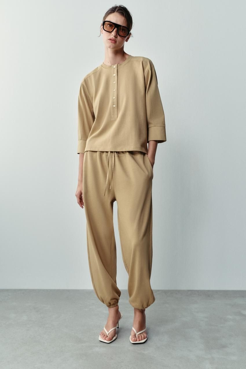 자라 ZARA 콤비 티셔츠 - 샌드 0264/714/704 75Y211 57K291