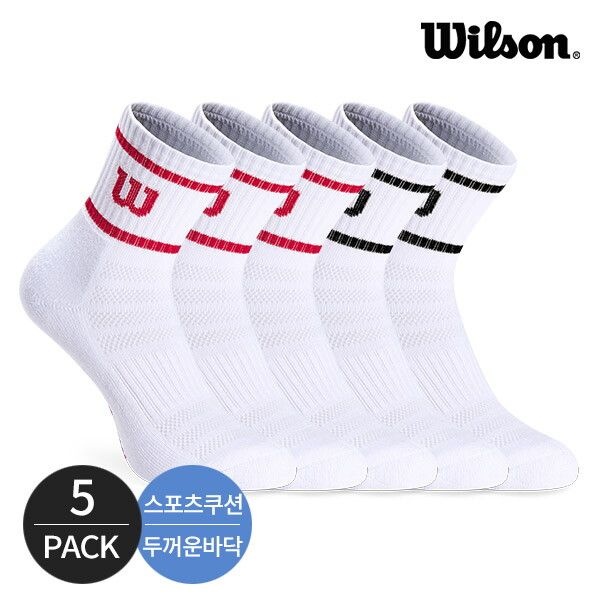 윌슨 [윌슨] 여성 스포츠 쿠션 발등메쉬 투 컬러라인 중목양말 5P_MX