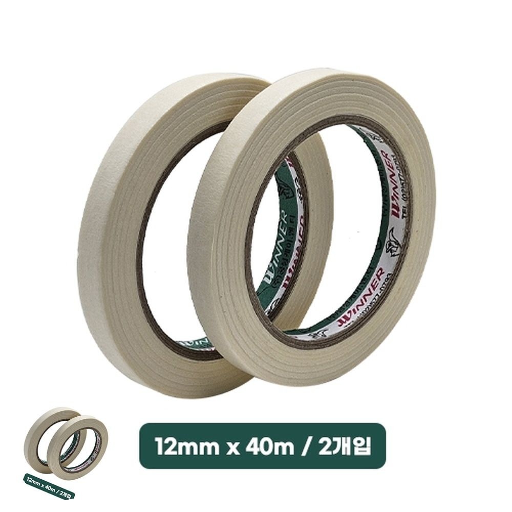 [오렌콩] 백마스킹테이프 12MM X 40M 2개 종이테이프 점착테이프세르지오 라인테이프 잔사없는테이프