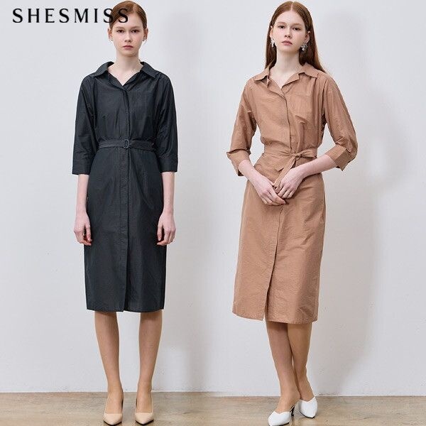 [쉬즈미스.] [쉬즈미스(SHESMISS)] 고급스러운 벨티드 턱 셔츠 원피스 (택가격