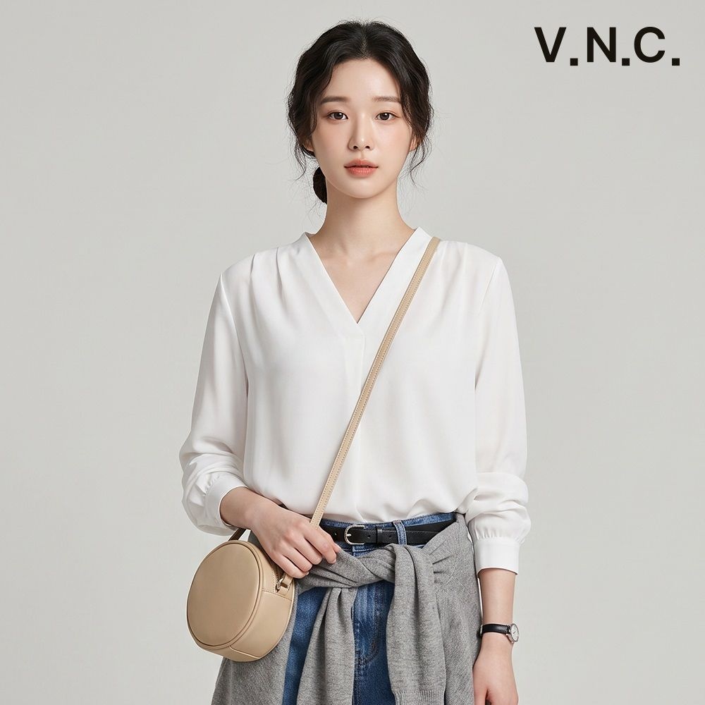 브이넥 셔링 블라우스 VC2LSE1