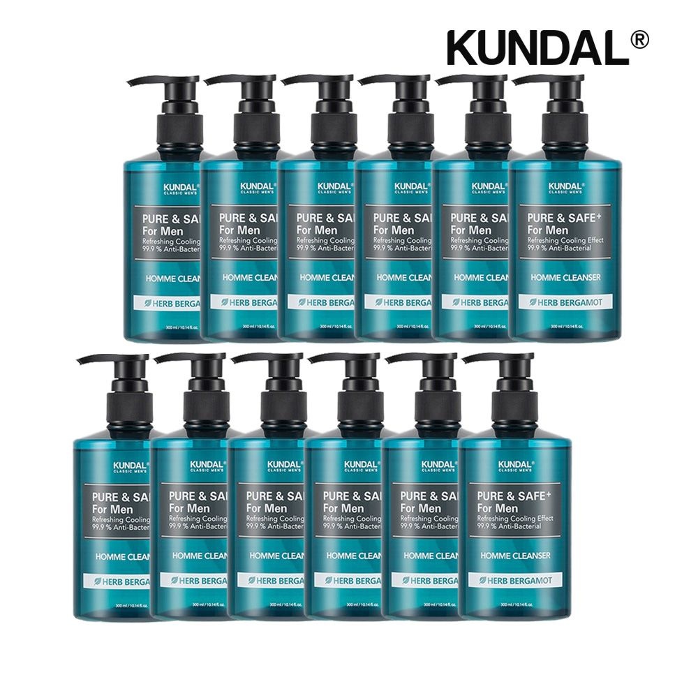 [패션플러스][쿤달]쿤달 퓨어 앤 세이프 쿨링 남성청결제 허브베르가못 300ml x12개