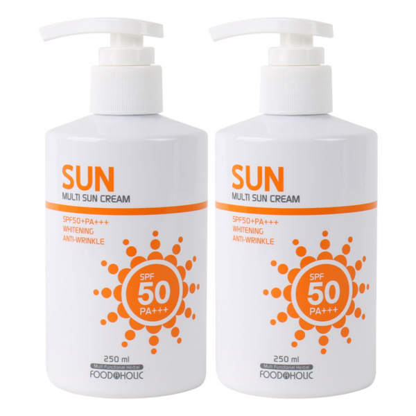 [푸드어홀릭] (2개) 멀티 선크림 250ml SPF50 PA+++펌프형 /백탁없는 혼합자차 썬크림 선블록 자외선차단제
