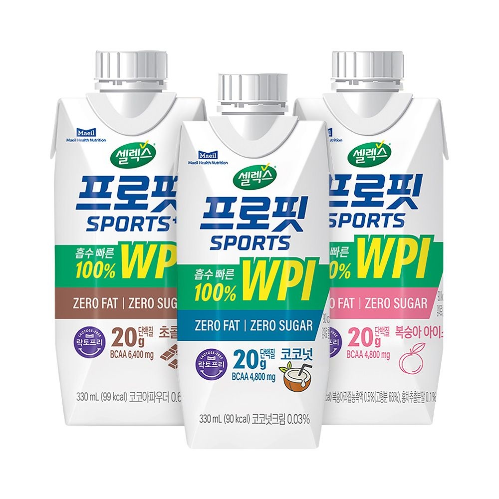 [온세일]셀렉스 프로핏 Sports WPI 드링크 330ml 초콜릿/복숭아/코코넛 24개 골라담기 (초콜릿 330ml 12팩)