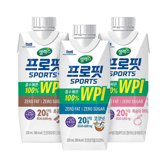셀렉스 프로핏 Sports WPI 드링크 330ml 초콜릿/복숭아/코코넛 24개 골라담기