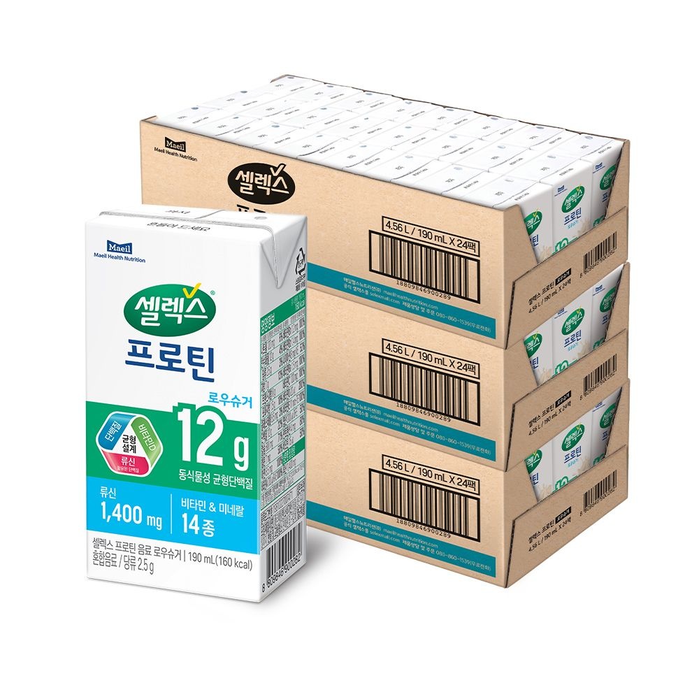 셀렉스 (현대홈쇼핑) 셀렉스 마시는 프로틴 음료 로우슈거 3박스 [190ml x 총 72팩]