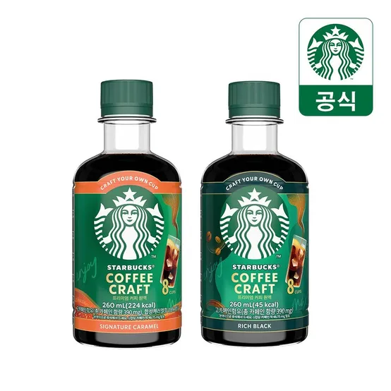 (현대홈쇼핑) 스타벅스 커피 크래프트 프리미엄 커피 원액 2종 2개 골라담기(리치블랙/캐러멜)