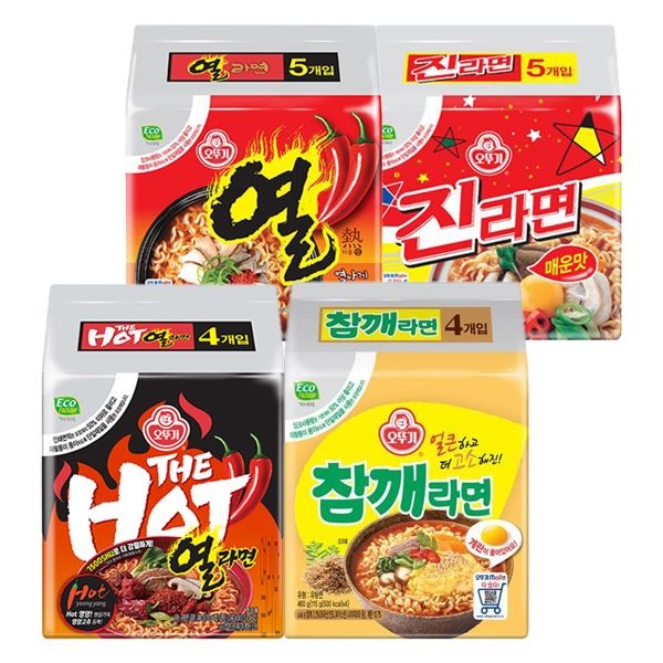 오뚜기 (현대Hmall) 오뚜기 진라면 5봉 + 열라면 5봉 + 참깨라면 4봉 + 더핫열라면 4봉
