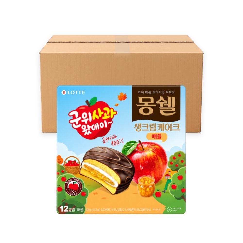 롯데리아 롯데 몽쉘 생크림케이크 애플 군위사과 408g x 8개