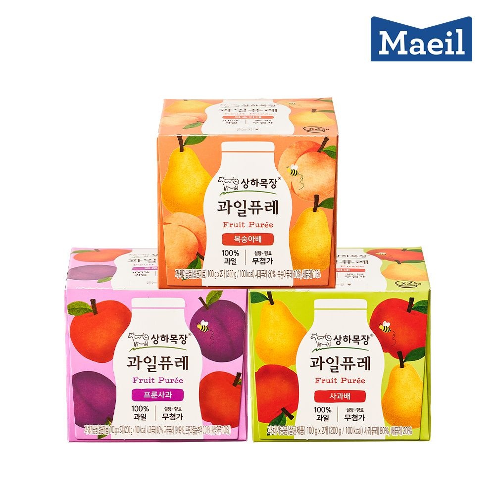 (현대Hmall) 매일 상하목장 과일퓨레 3종 6팩 (사과배2 + 복숭아배2 + 프룬사과2)