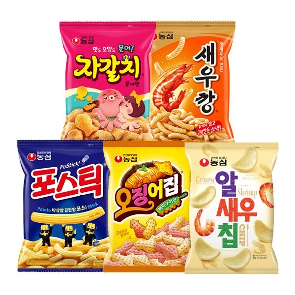 (현대Hmall) 농심 자갈치+새우깡+포스틱+오징어집+알새우칩 2봉씩 과자세트(10봉)