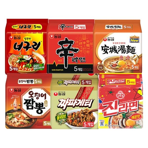 농심 (현대Hmall) 라면 멀티팩 6종 (신라면+오징어짬뽕+짜파게티+안성탕면+너구리+진라면매운맛) 총 30입